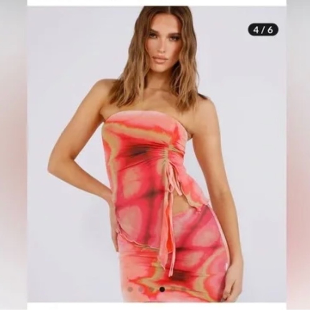 Tiger Mist Sariah StraplessTop and Mini skirt Set size L Marble-Print